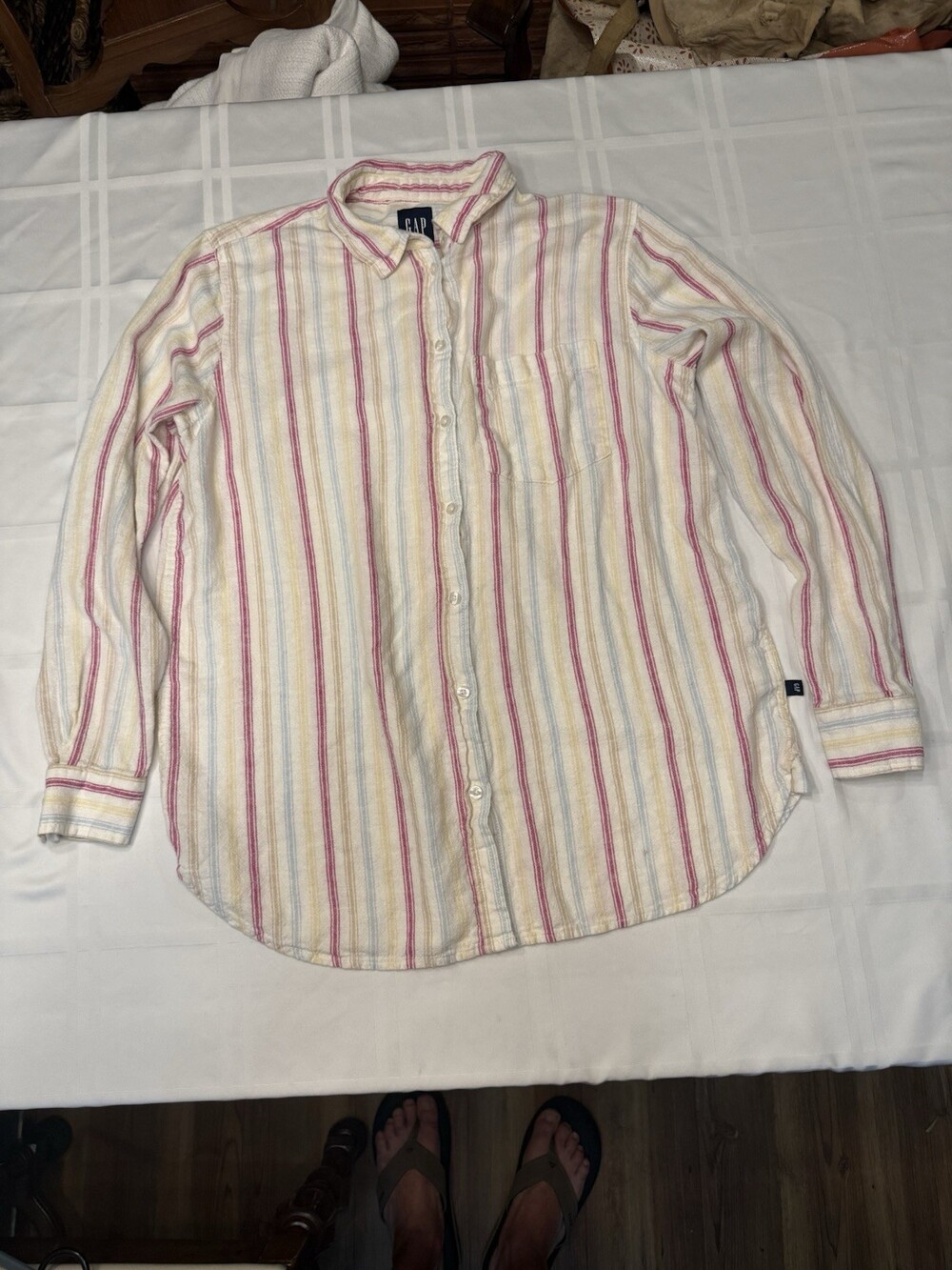 GAP Women's Medium Striped Linen Blend Button Down Shirt Pastel Boyfriend S23